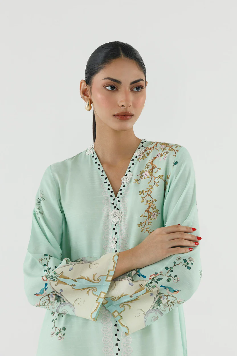 Aqua Raw Silk Basic Women's Traditional Dress Set - Image 2