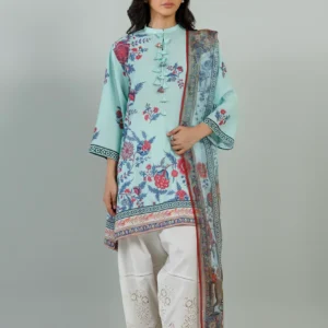 Light Green Crepe Dress with Printed Dupatta