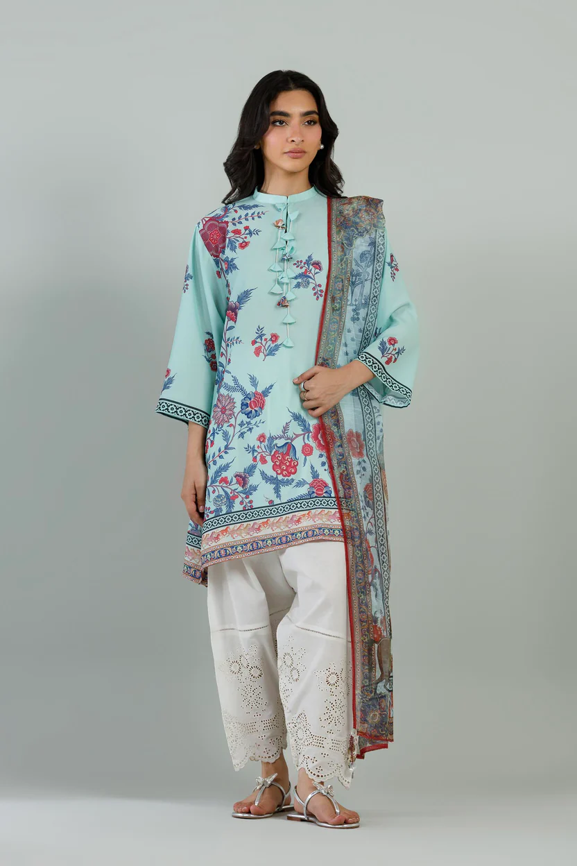 Light Green Crepe Dress with Printed Dupatta