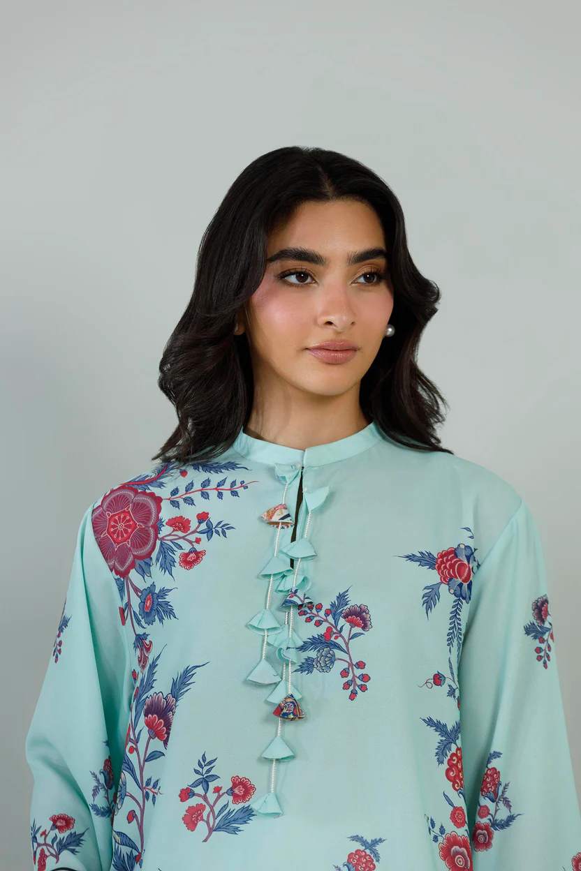 Light Green Crepe Dress with Printed Dupatta - Image 3