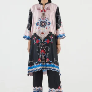 Pink Black Satin Suit with Printed Culotte Wear