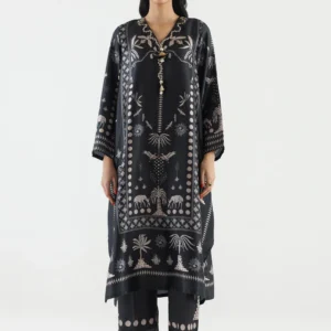 Black Satin Suit with Printed Culotte Stylish Wear